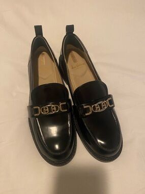 Sam Edelman Black Patent Loafer with Gold Chain